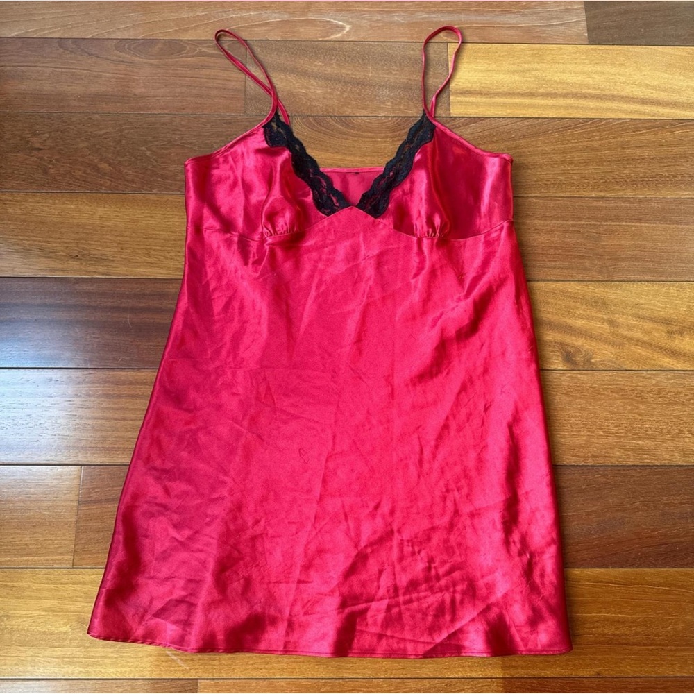 Red and black lace trimmed slip dress